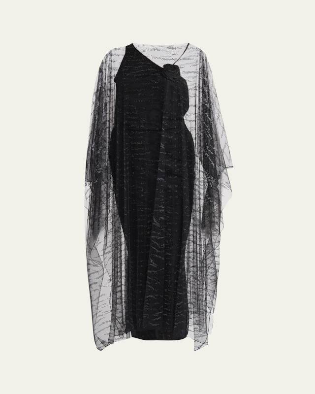 Crystal Embellished Sheer Long Cape